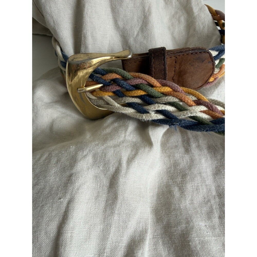 ✿Boho Braided Rope Belt Leather Ends Gold Buckle Multicolor Wide Statement Style